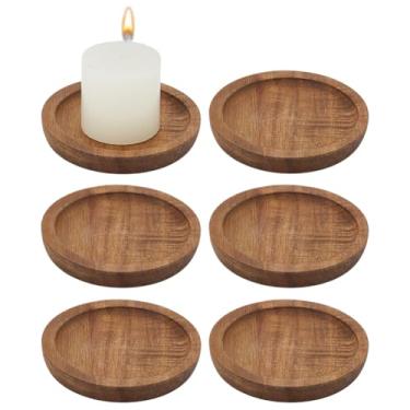 Imagem de WEBEEDY 6 peças de castiçal de madeira, decoração de casa de fazenda, bandeja de vela de pilar de madeira marrom, prato decorativo pequeno para cozinha, mesa de café, decoração de centro de Natal