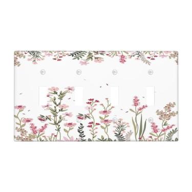 Imagem de Nadoabtm Placa de cobertura para interruptor de luz, borda de flores silvestres, floral, 4 gangues, quadriciclo, placa de parede, capa decorativa para decoração de quarto de cabine