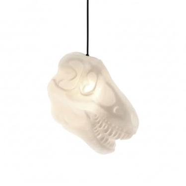 Imagem de Luminária Crânio T-REX Pendente, Branca, Polietileno, 27x24x40cm, Bivolt 110/220V, Tema Dinossauro, com Fio 1,5m