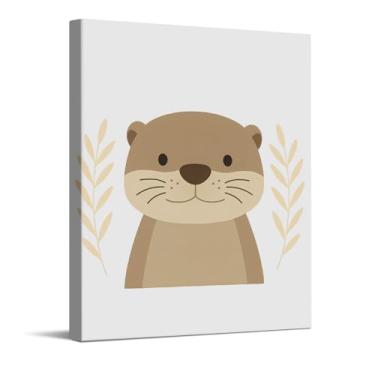 Imagem de Impressão artística de ilustração de lontra fofa, arte de parede em tela de berçário de safári, decoração de parede de animal bebê para berçário de quarto de bebê, presentes para meninos e meninas