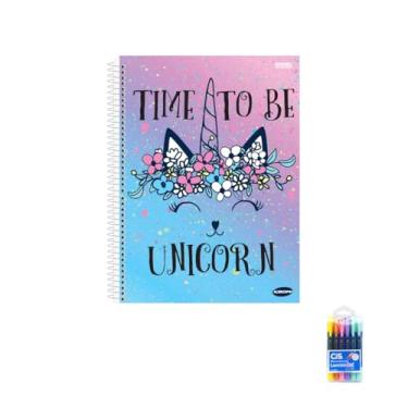 Imagem de Kit Caderno Feminino 1 Matéria KBOM 96 Folhas + Caneta Esferográfica Spiro 0.7mm + Marca Texto Gel 6 Cores