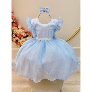 Imagem de Vestido Infantil Azul Claro com Saia de Tule e Glitter - Fabuloso Atel