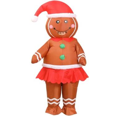 Imagem de Gingerbread Costume Kids,Ages 9-12 Inflatable Christmas Costume,Funny Blow Up Candy Cane Xmas Character Ginger bread man Costumes for Girl Boy Children,Holiday Cosplay Party Blowup Onesies Outfit Suit