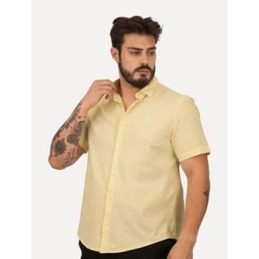Imagem de Camisa John John Masculina Regular Manga Curta Marc Linen Blend Amarela-Masculino