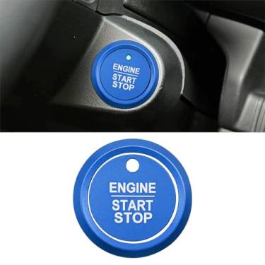 Imagem de LANZMYAN Capa de botão Push Start Stop compatível com Ford Keyless adesivo de acabamento de botão de início de um clique para Ranger 2023 2024 acessórios interiores de liga de alumínio (2 peças, azul)
