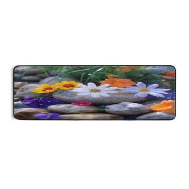 Imagem de Qilmy Tapete de corredor de pedras e flores 183 x 61 cm, antiderrapante, antifadiga, confortável, tapetes longos, para quarto, sala de estar, banheiro, corredores, entrywa522