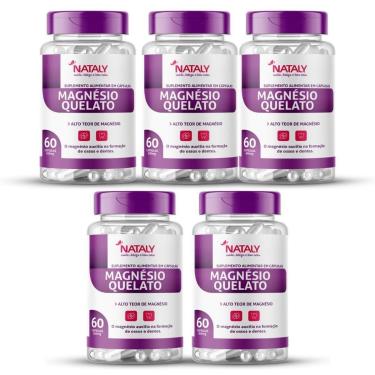 Imagem de Kit 5 Magnésio Quelato Premium 60 Capsulas de 500mg Nataly-Unissex