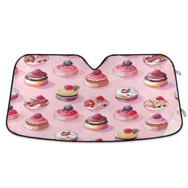 Imagem de Wassud Para-brisa para-sol acessórios de carro dobrável para janela frontal de carro blocos raios UV padrão de bolo fofo para-sol refletivo 59,7 x 134,6 cm