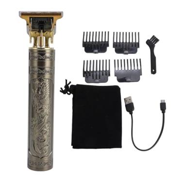 Imagem de Conjunto de aparador de cabelo T Blade Profissional Suave Corte Preciso Kit de tosquiadeira de cabelo elétrica com 4 pentes guia Carregamento USB para homens Salão de beleza (Ouro)