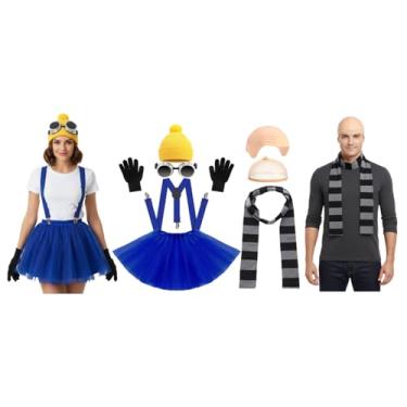 Imagem de JenPen 8 peças acessórios para fantasia de Halloween cachecol listrado peruca cabeça careca óculos steampunk gorro vestido suspensórios luvas