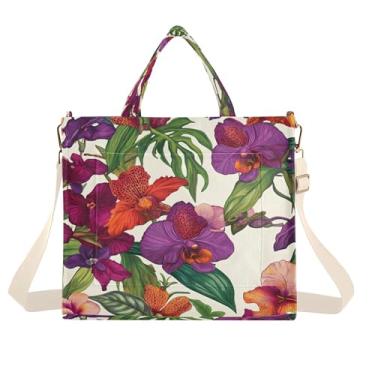 Imagem de Burbuja Sacola feminina com flores exóticas orquídeas, bolsa tiracolo de veludo cotelê, bolsa transversal para compras, trabalho, viagem, P, B231, Small
