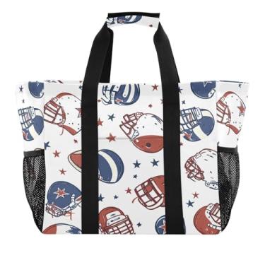 Imagem de STAYTOP Bolsa de praia grande com bola de futebol americano e capacete para mulheres e homens, bolsa de praia à prova d'água à prova de areia para piscina, academia, compras, viagens