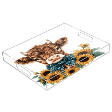 Imagem de STAYTOP Linda bandeja de servir de acrílico Highland Cow 15,7 × 11,20 cm, bandejas decorativas à prova de derramamento, organizador de bancada para café da manhã, chá, comida, maquiagem