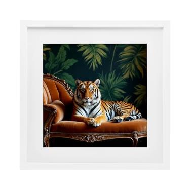 Imagem de Stupell Industries Impressão emoldurada Tiger Lounging on Chaise White Under Glass, design por Lettered and Lined, 40 x 40 cm
