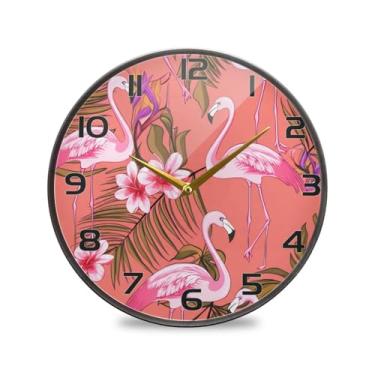 Imagem de YETTASBIN Relógio de parede de acrílico Flamingos - Silencioso, sem tique-taque, operado por bateria, relógio redondo decorativo criativo para cozinha, sala de estar, banheiro, decoração de escritório