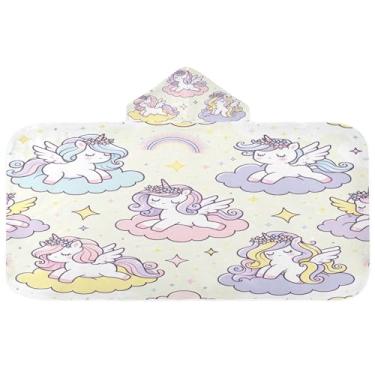 Imagem de Burbuja Unicórnios Toalha de banho com capuz para crianças, toalha de praia de pelúcia macia absorvente para meninas e meninos 3-10 anos, 61 x 127 cm
