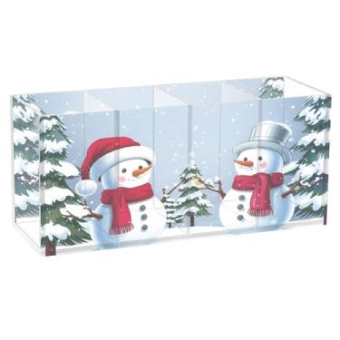 Imagem de Burbuja Porta-canetas de acrílico Snowmen com 4 compartimentos, suporte de lápis transparente para pincéis de maquiagem, acessórios de mesa de escritório em casa