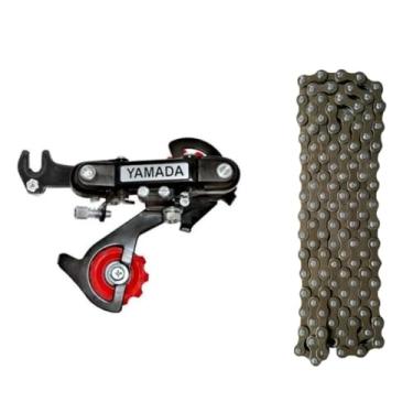 Imagem de Kit Cambio Traseiro C/ Gancheira Yamada 7v E Corrente 116 Elos Fina 7 Velocidades Para Bike Bicicleta Mtb Aro 26 -29