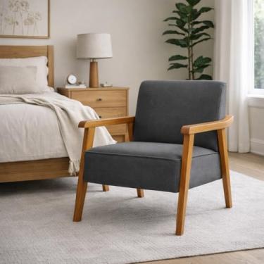 Imagem de Poltrona Colômbia em Linho – Estrutura em Madeira Maciça, Conforto para Sala e Hall (Cinza Escuro)