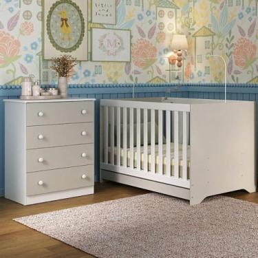 Imagem de Berço Americano 3 em 1 com Cômoda 4 Gavetas Encanto Multimóveis Mp4687 Branco/off White