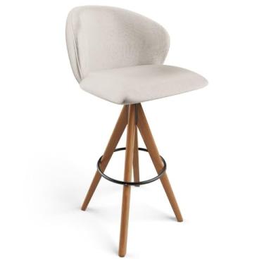 Imagem de Banqueta Alta Giratória Bar Cozinha Sala de Jantar Bar Mia L02 Linho Cru - Lyam Decor