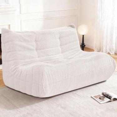 Imagem de Cansunna Bean Bag poltrona para sofá grande, pufe para adultos, lareira, espreguiçadeira, saco de feijão com espuma viscoelástica para casa, apartamento ou local de jogos (Bege)