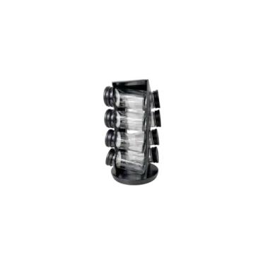 Imagem de Porta Condimentos Giratório com 8 Potes, Base Plástica Preta, 80ml cada, 23x13cm, Organizador para Cozinha