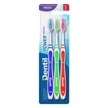 Imagem de Dentil – Escova Dental Power Premium Média 3 Unidades | Cerdas finas que alcançam entre os dentes para limpeza profunda e confortável