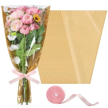 Imagem de 30 peças de sacos de embrulho de flores para buquês de 40 x 23 cm, mangas florais com fita, papel kraft, mangas de flores para Dia dos Namorados, Dia das Mães, aniversário, casamento, formatura