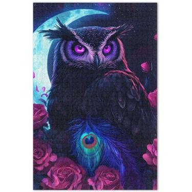 Imagem de Quebra-cabeças para adultos com estampa épica de coruja arte digital floral 1000 peças de arte animal pintura paisagem quebra-cabeça família elefante branco presentes, 75 x 40 centímetros