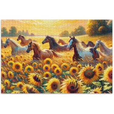 Imagem de Quebra-cabeça girassóis cavalos 500 peças adultos presentes de festa elefante branco paisagem quebra-cabeça pintura animal, 50 x 37 centímetros