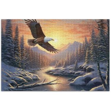 Imagem de Quebra-cabeça de águia com paisagem de neve para adultos 1000 peças arte colorida animal presentes masculinos presentes exclusivos de elefante branco engraçado, 75 x 40 cm