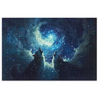 Imagem de Quebra-cabeça Wolves Howling Moon 1000 peças arte floral adulto paisagem quebra-cabeça presentes