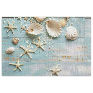 Imagem de Quebra-cabeça estrela do mar conchas de madeira 1000 peças para adultos paisagem floral difícil jogo tecnologia presentes