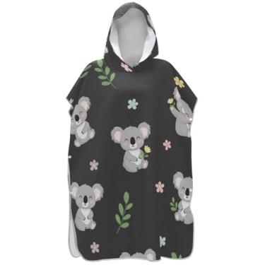 Imagem de Joisal Roupão de mudança para adultos, poncho de surfe, praia, moletom com capuz, floral, vestível, feminino, ponchos com capuz, desenho fofo, coala, cinza