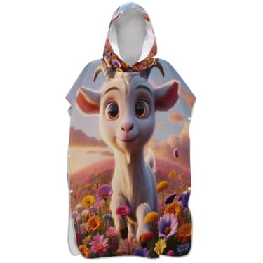 Imagem de Joisal Bonito desenho animado cabra animal surfe poncho adultos trocador toalha de banho com capuz tamanho grande homens mulheres poncho com capuz