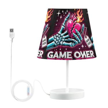 Imagem de Joisal Abajur de mesa Game Over Skull com porta USB, lâmpadas exclusivas com abajur luz noturna brilhante