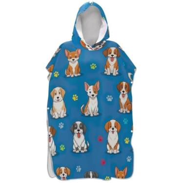 Imagem de Joisal Poncho de surfe azul com desenho fofo de cães para adultos trocador plus size ponchos de praia para homens praia com capuz toalha de natação