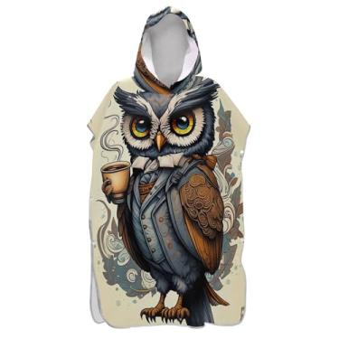 Imagem de TSENQUE Noble Owl Vintage Colorido Surf Poncho Trocador para Adultos Plus Size Masculino Poncho com Capuz Toalha de Banho com Capuz Praia