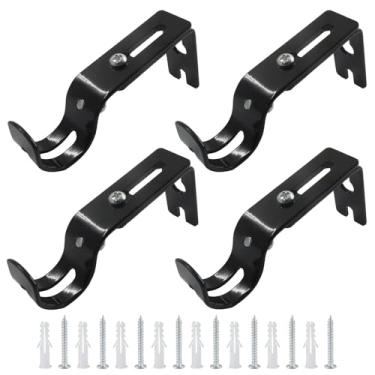 Imagem de BokWin Suporte de varão de cortina ajustável e ganchos de suporte de varão de cortina, suporte de parede para varões de cortina de janela de 2,5 cm de diâmetro, material de ferro, acabamento preto