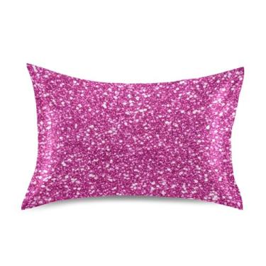 Imagem de Fronhas de cetim com glitter rosa vibrante e cintilante fofas luxuosas almofadas padrão king queen chinelos para cama de casa sofá king size 101,6 cm x 50,8 cm