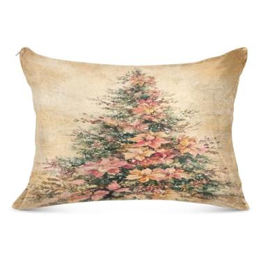 Imagem de Capa de almofada retrô com flores de árvore de Natal tamanho padrão para a pele fronha com zíper 50 x 66 cm
