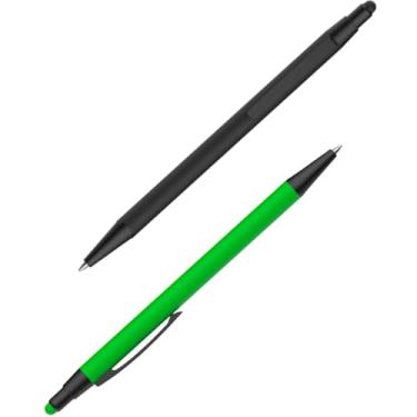 Imagem de Caneta Esferográfica em Metal Emborrachada com Ponta Touch, Escrita Azul, 2 Unidades Moderno Design (Preto e Verde)