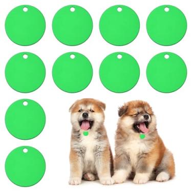 Imagem de PATIKIL Etiquetas para animais de estimação em branco de 1,38 polegadas, 10 peças de etiquetas redondas de alumínio para esculpir nomes, números de telefone ou outras informações pingentes, verde
