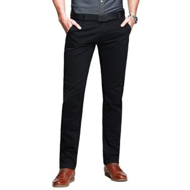 Imagem de Calças casuais finas e cônicas masculinas combinam com preto de 32" - 