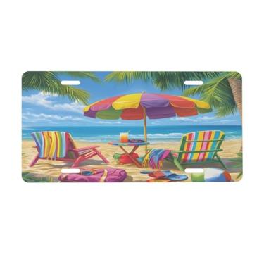 Imagem de Placa de licença tropical de verão para frente do carro placas de carro alumínio metal adequado para caminhão, placa de porta de carro, bar, café, acessórios automotivos para homens e mulheres 15 x 30