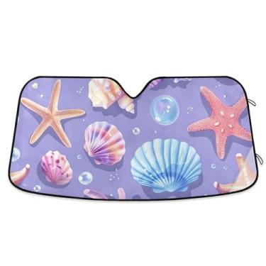 Imagem de Linda concha estrela do mar roxo guarda-sol personalizado para para-brisa de carro capa de para-brisa automotiva dobrável protetor solar floral retrátil M, 139,7 cm x 70,1 cm