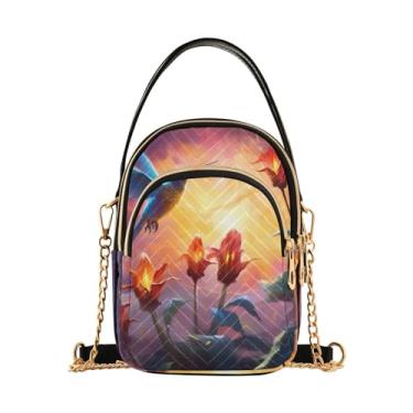 Imagem de Bolsa de ombro geométrica floral de rosas, bolsa tiracolo moderna pequena bolsa transversal feminina moderna, Flores e pássaros de fantasia - 7, One Size