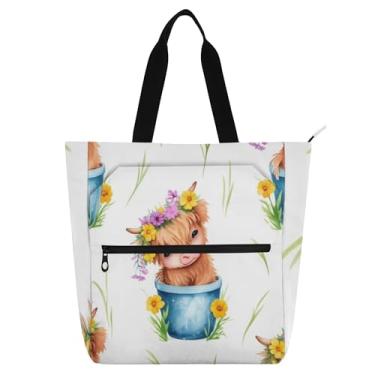 Imagem de Linda bolsa feminina de vaca Highland rústica para trabalho, lona, escola, bolsa de tecido, bolsas de tecido, presente para amantes de livros