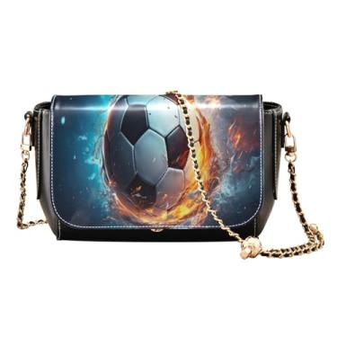 Imagem de GAIGEO Bolsa de ombro feminina de couro sintético com folhas de palmeira verde flamingos rosa tropicais, Bola de futebol flutuante e coberta de água 5, One Size